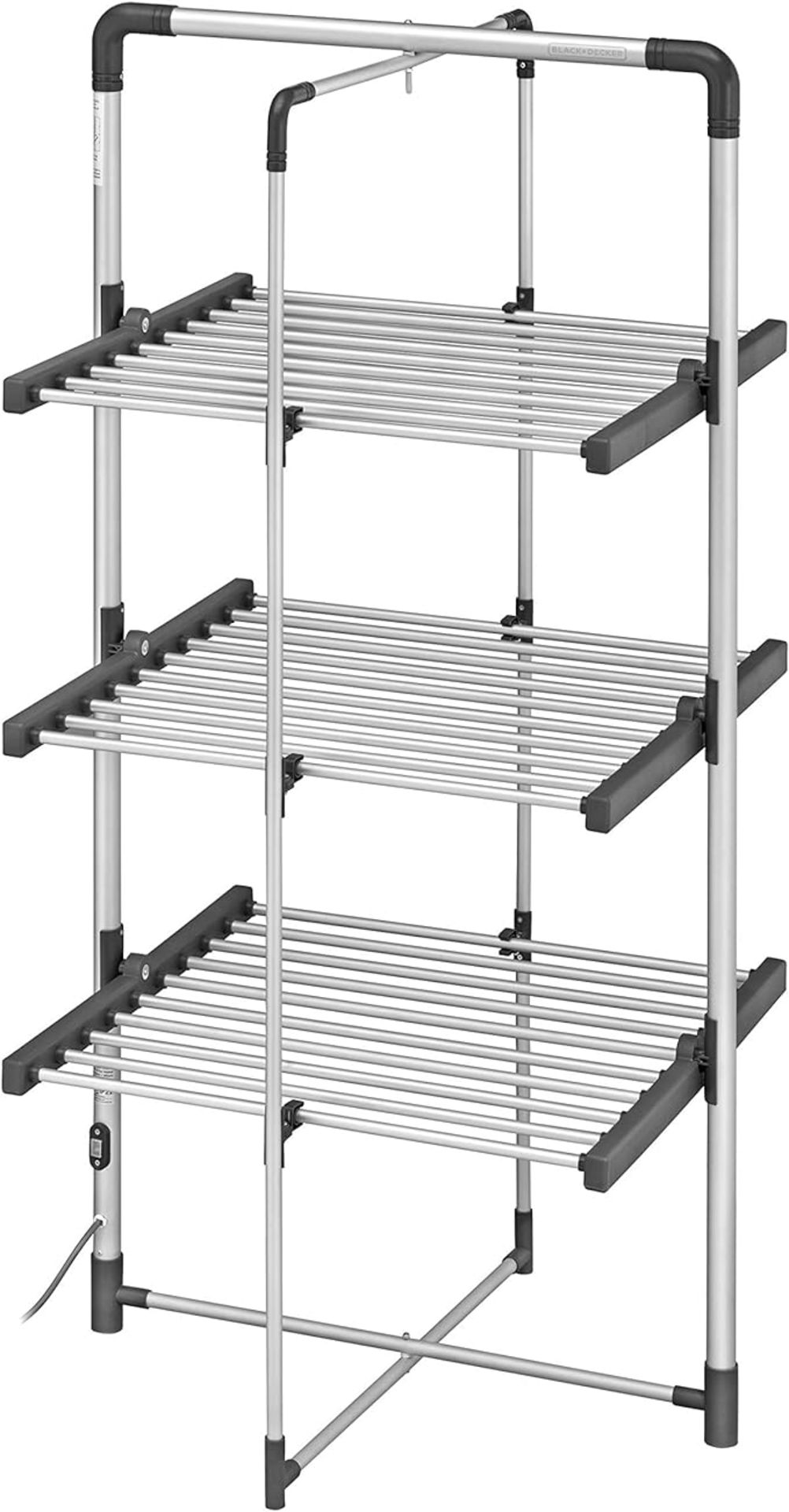 BLACK+DECKER 63099 3-Tier Heated Clothes Airer Aluminium. - BW. Holds up to 15kg of washing on 21m