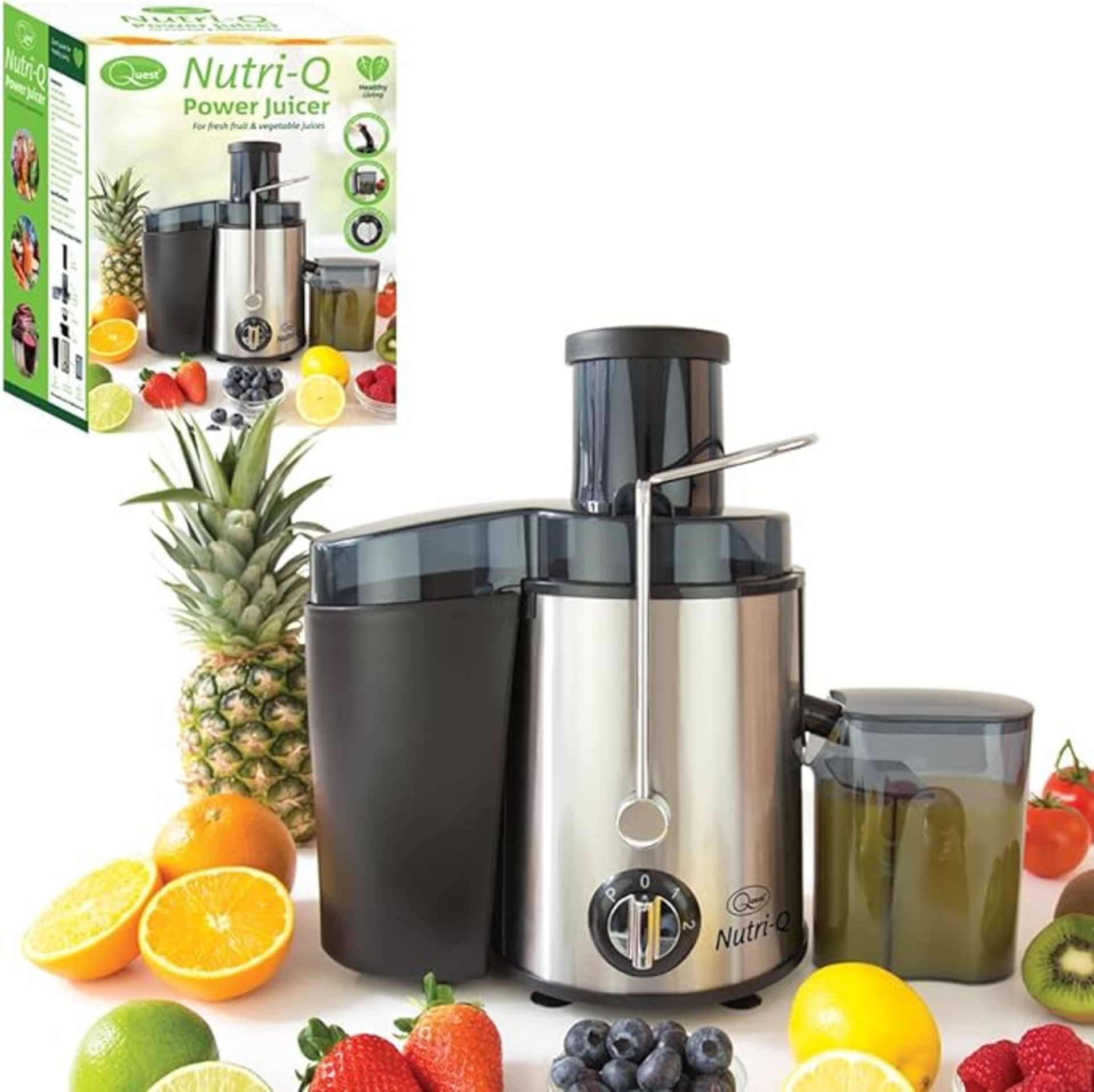 Quest Nutri-Q 34730 Power Juicer With Centrifugal Extractor / 0.5L Jug & 1.5L Pulp Container. -