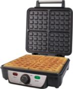 Quest 35940 Four Slice Deep Fill Waffle Maker / Non-Stick Hot Plates / Adjustable Temperature /