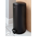 BLACK+DECKER 61139 30L Matt Black Dome Shaped Pedal Bin With Soft Close Lid - BW