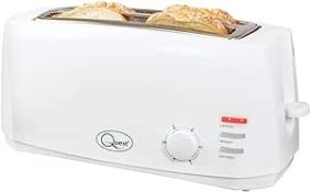 Quest 4 Slice Toaster White - Extra Wide Long Slots for Crumpets and Bagels - 6 Settings - Reheat