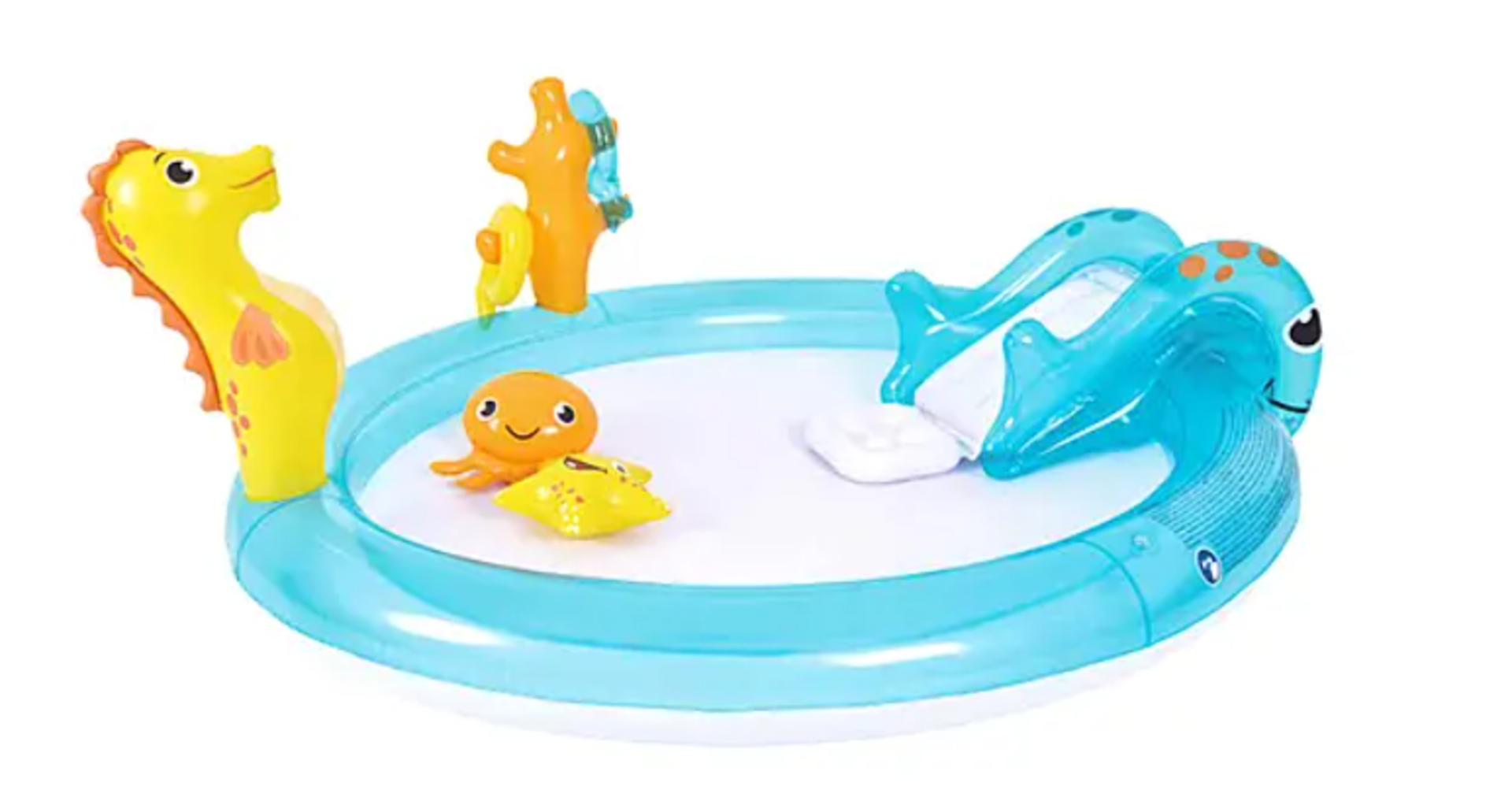 Sun Club 2M Sea Animal Play Pool with Water Spray, Ring Toss, Toys and Paddling Pool with Slide