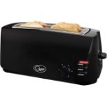 2 x Quest 4 Slice Toaster Black - Extra Wide Long Slots for Crumpets and Bagels - 6 Settings -