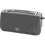 Quest 4 Slice Toaster Grey - Extra Wide Long Slots for Crumpets and Bagels - 6 Settings - Reheat and