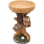 GardenKraft 11059 Owl Design Bird Bath with Solar Light/Weatherproof Material / 8 Hours Lighting