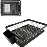 Anika 69049 Kitchen Dish Drainer Rack/Separate Cutlery Holder/Removable Drip Tray/Black Colour /