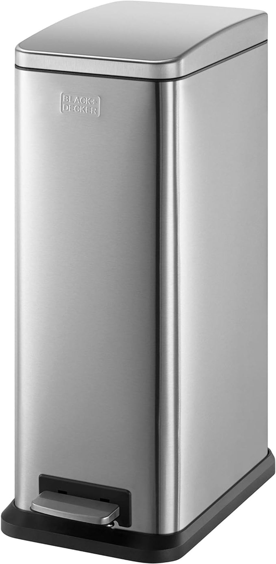 BLACK+DECKER BXBN0004GB 20L Slimline Pedal Bin with Soft Close Lid, Stainless Steel, 39.5 x 25 x