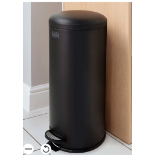 2 x BLACK+DECKER 61139 30L Matt Black Dome Shaped Pedal Bin With Soft Close Lid - BW