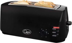 Quest 4 Slice Toaster Black - Extra Wide Long Slots for Crumpets and Bagels - 6 Settings - Reheat