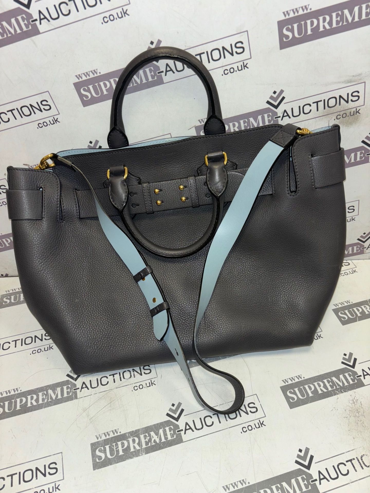 Genuine Burberry The Medium leather Belt Bag. Charcoal grey and baby blue. - Image 5 of 13