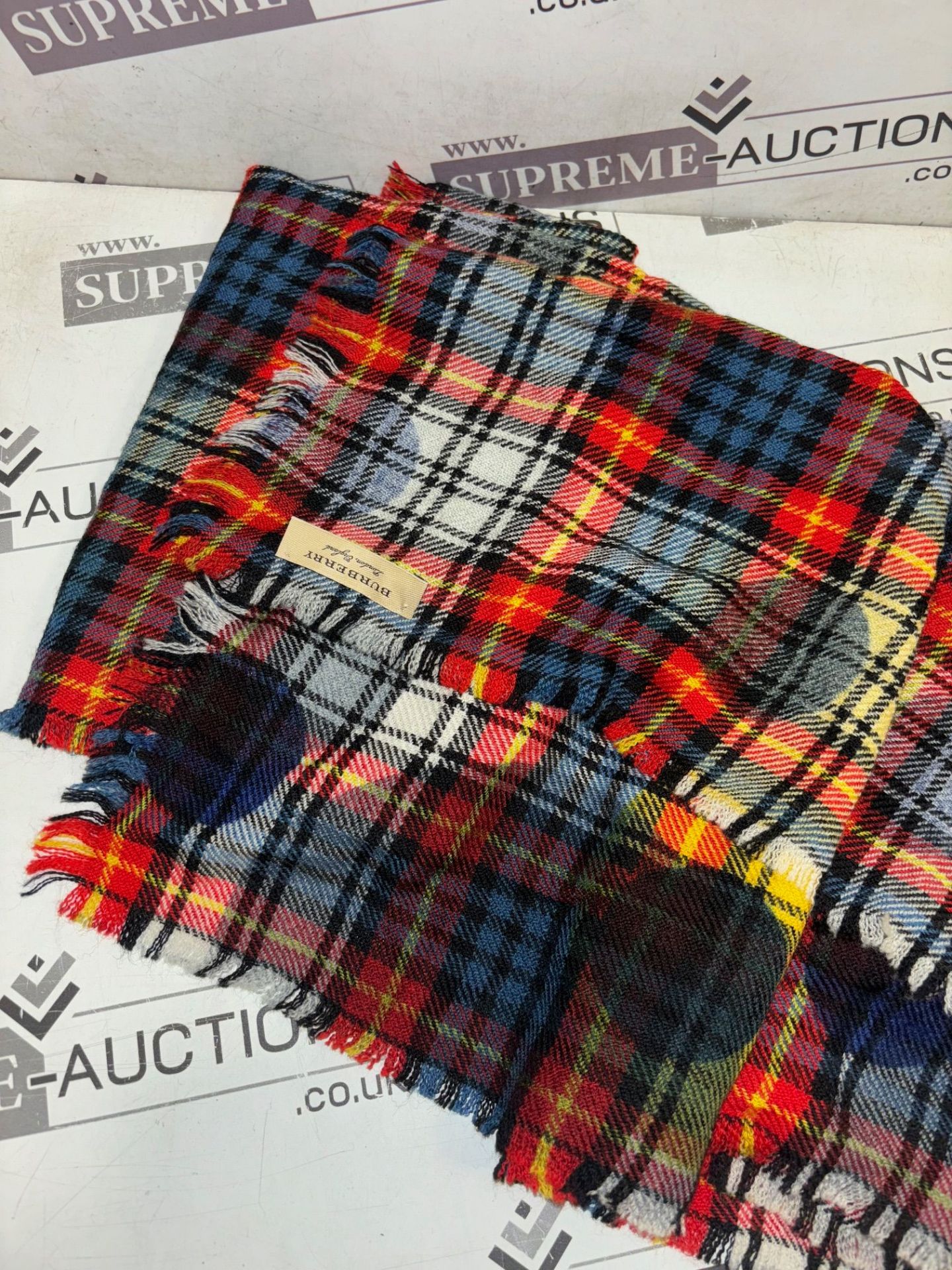 Genuine Burberry Red/Blue Tartan Scarf with spots - Image 3 of 3