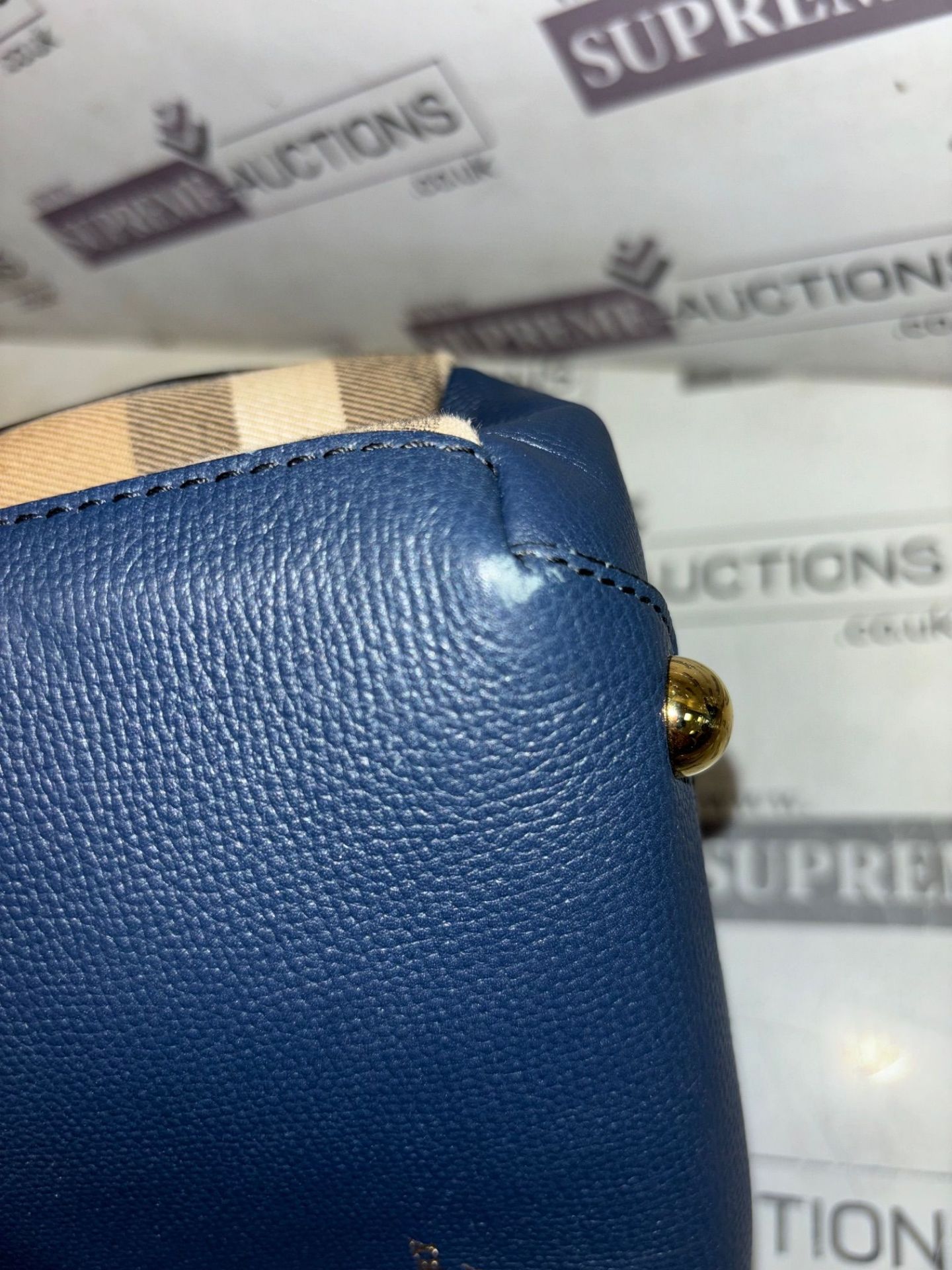 Genuine Burberry Navy Blue/Beige House Check Canvas and Leather Mini Banner - Image 7 of 8