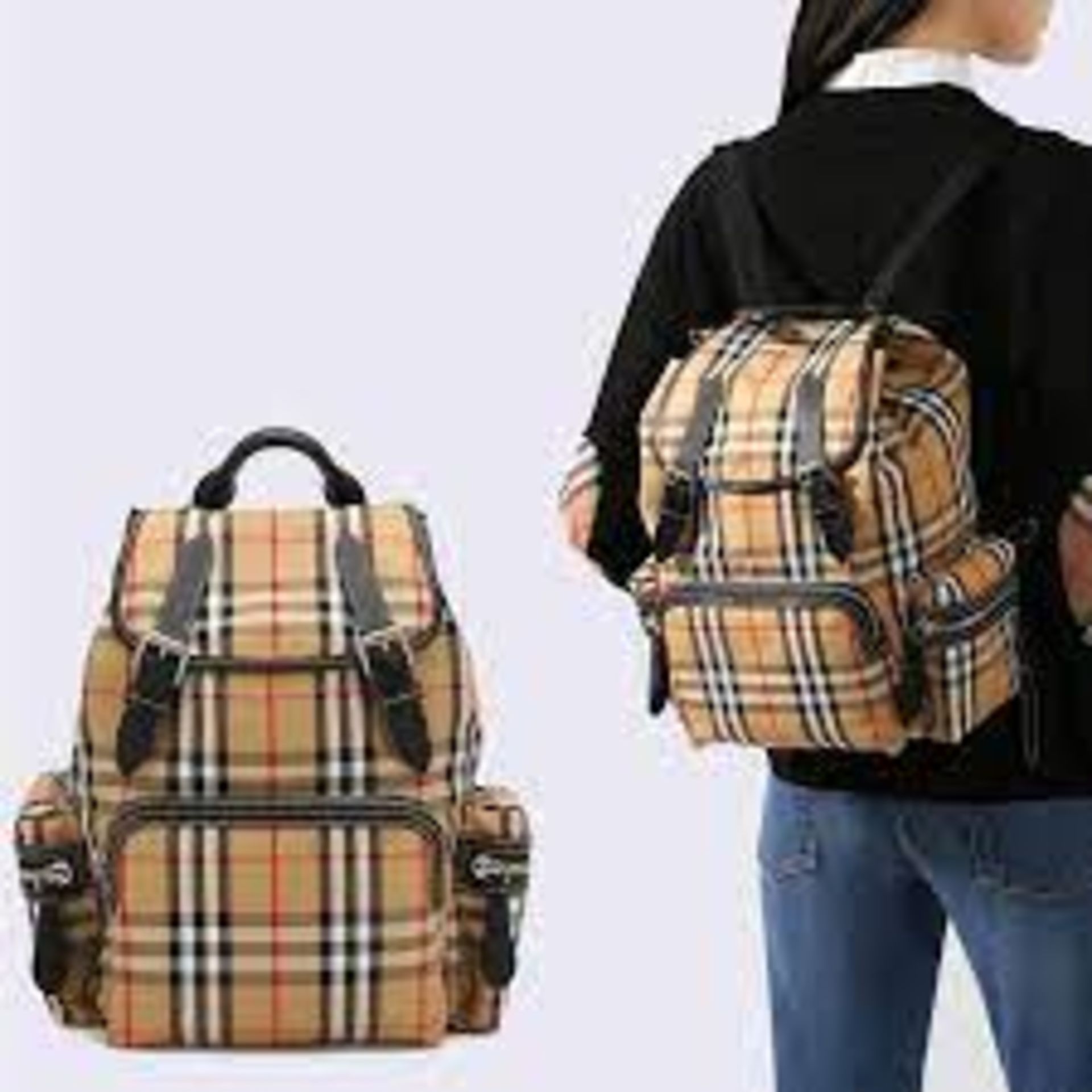 Genuine Burberry London Vintage Check Beige Rucksack Backpack