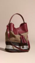 Genuine Burberry The Medium Ashby in Canvas Check and Leather, Red