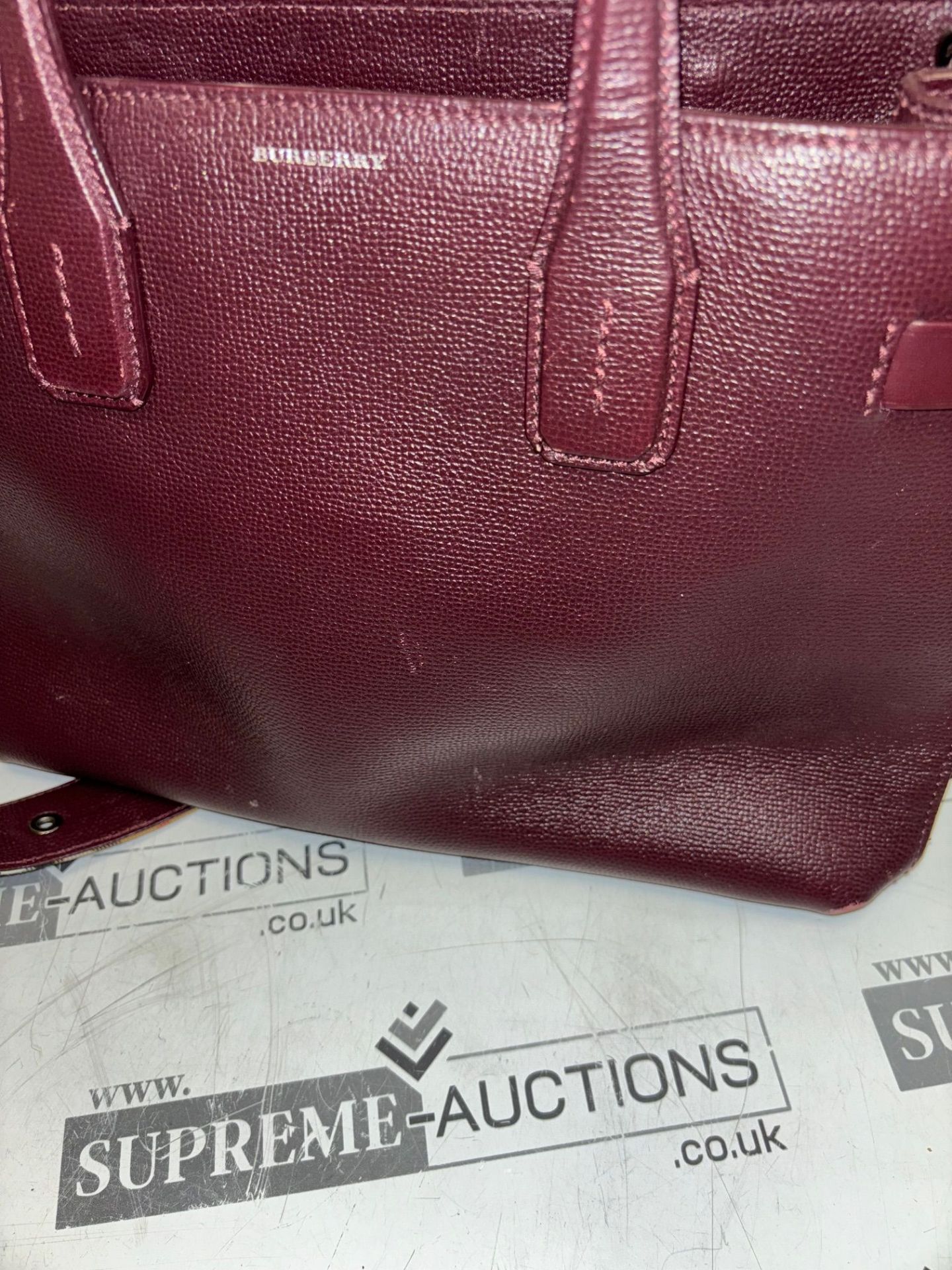 Genuine Burberry Derby Calfskin House Check Banner Tote Mahogany Red - Image 4 of 8