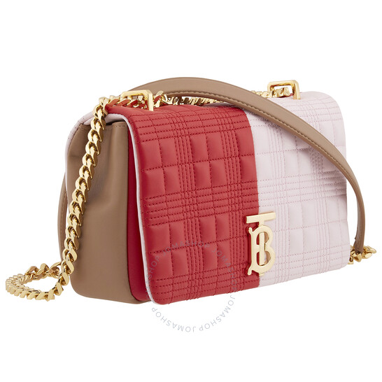 Genuine Burberry Quilted Tri-Tone Lola Bag- Red/Pink/Camel