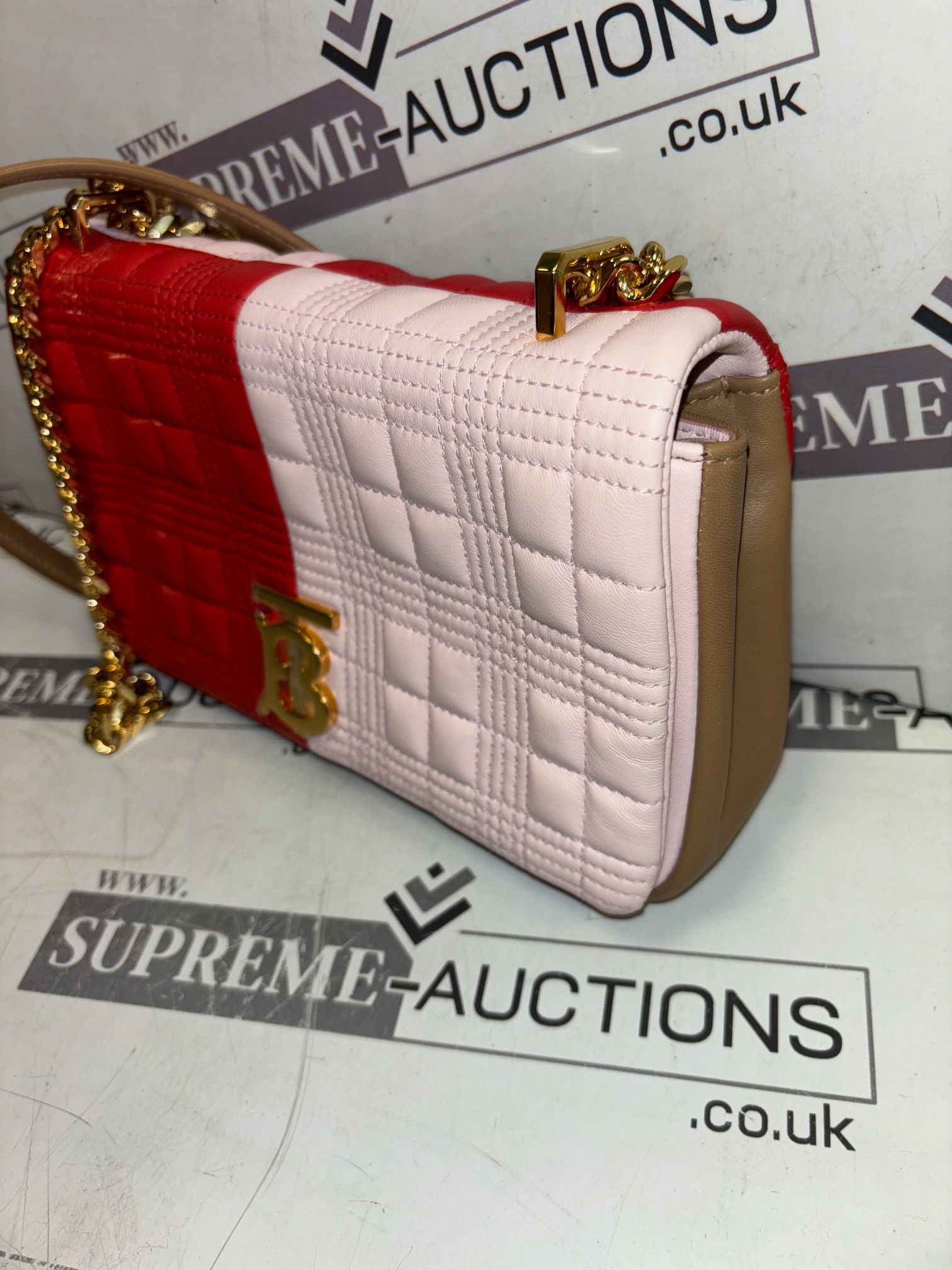 Genuine Burberry Quilted Tri-Tone Lola Bag- Red/Pink/Camel - Image 4 of 9