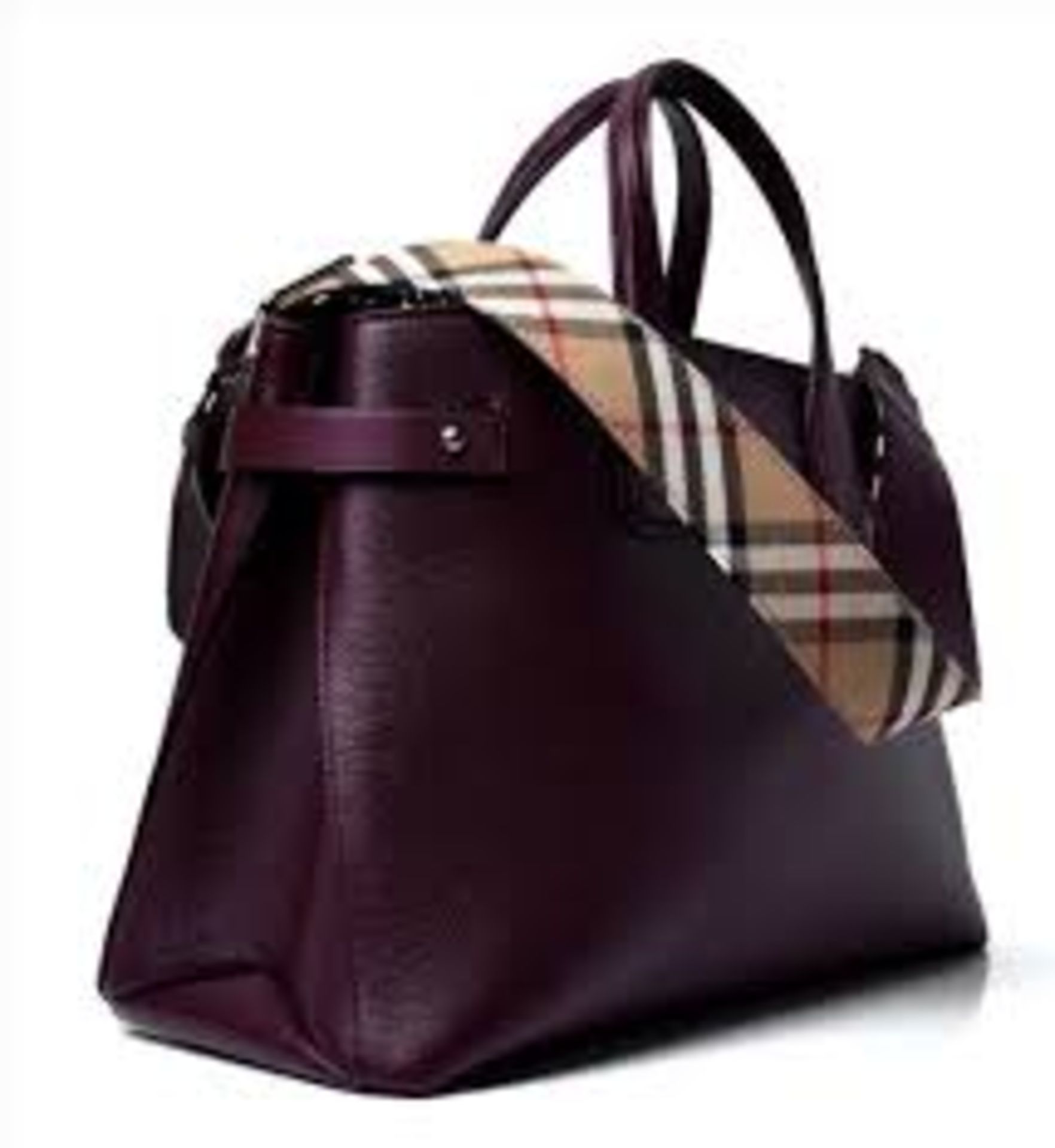 Genuine Burberry Derby Calfskin House Check Banner Tote Mahogany Red - Image 2 of 8