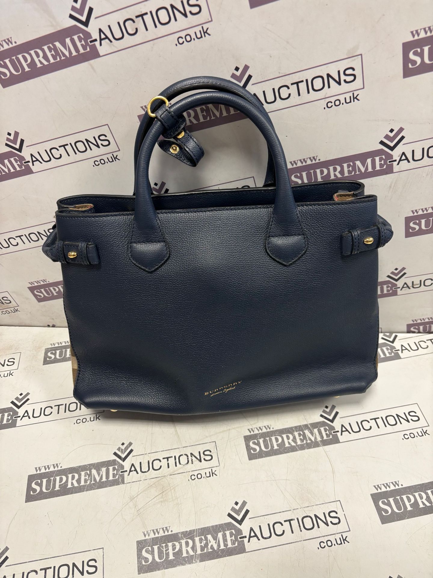 Genuine Burberry banner leather handbag Navy. (strap not included) - Image 3 of 12