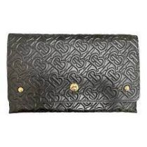 Genuine Burberry TB envelope Black Leather Clutch Bag