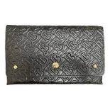 Genuine Burberry TB envelope Black Leather Clutch Bag