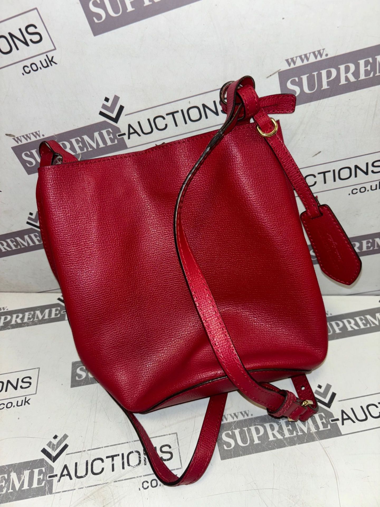 Genuine Burberry Lorne Bucket Bag Crossbody Red Leather Heymarket Check - Image 6 of 11
