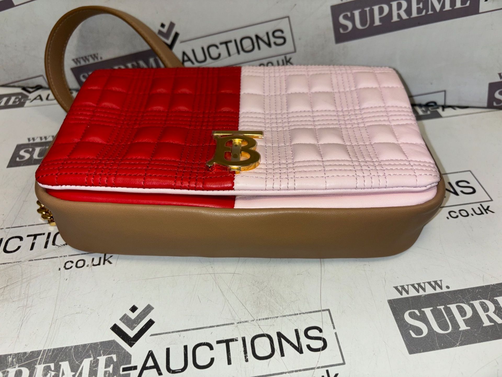 Genuine Burberry Quilted Tri-Tone Lola Bag- Red/Pink/Camel - Image 6 of 9