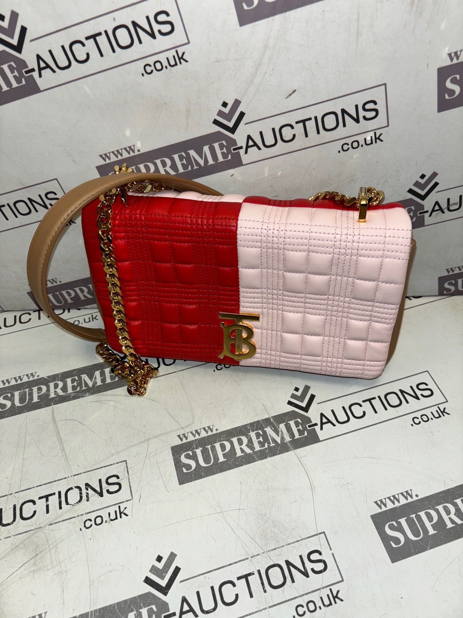 Genuine Burberry Quilted Tri-Tone Lola Bag- Red/Pink/Camel - Image 3 of 9
