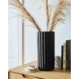 Ridged Matte Black Vase 32cm - ER26