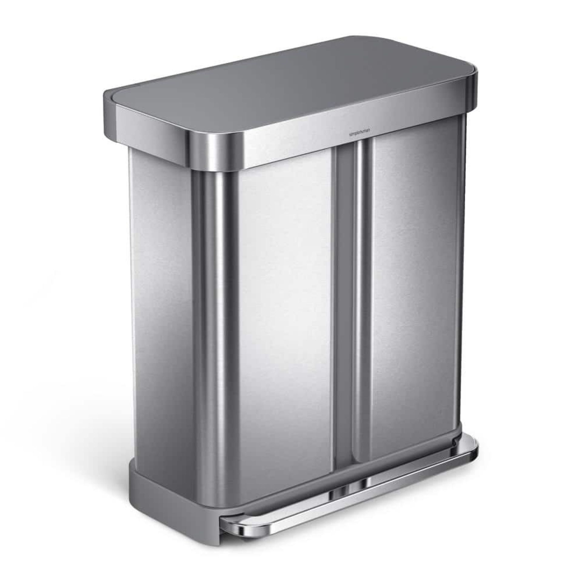 15.3 Gallon Rectangular Dual Compartment Recycling Step Brushed Stainless Steel with Soft-Close