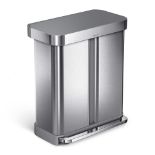 15.3 Gallon Rectangular Dual Compartment Recycling Step Brushed Stainless Steel with Soft-Close