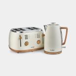 Fika Cream & Wood 4 Slice Kettle & Toaster Set - ER33