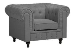 Fabric Armchair LIght Grey CHESTERFIELD Big RRP £900 - ER23