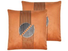 Set of 2 Velvet Cushions 45 x 45 cm Orange CEROPEGIA RRP £100 - ER20