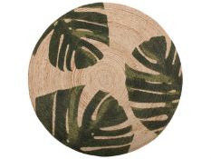 Round Area Rug Monstera Leaf Pattern ? 140 cm Beige with Green INCIK RRP £150 - ER20