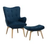 Velvet Wingback Chair Blue VEJLE RRP £250 - ER24