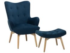 Velvet Wingback Chair Blue VEJLE RRP £250 - ER24