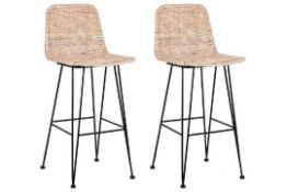 Cassita Set of 2 Rattan Bar Chairs Natural. - ER24. RRP £399.99.
