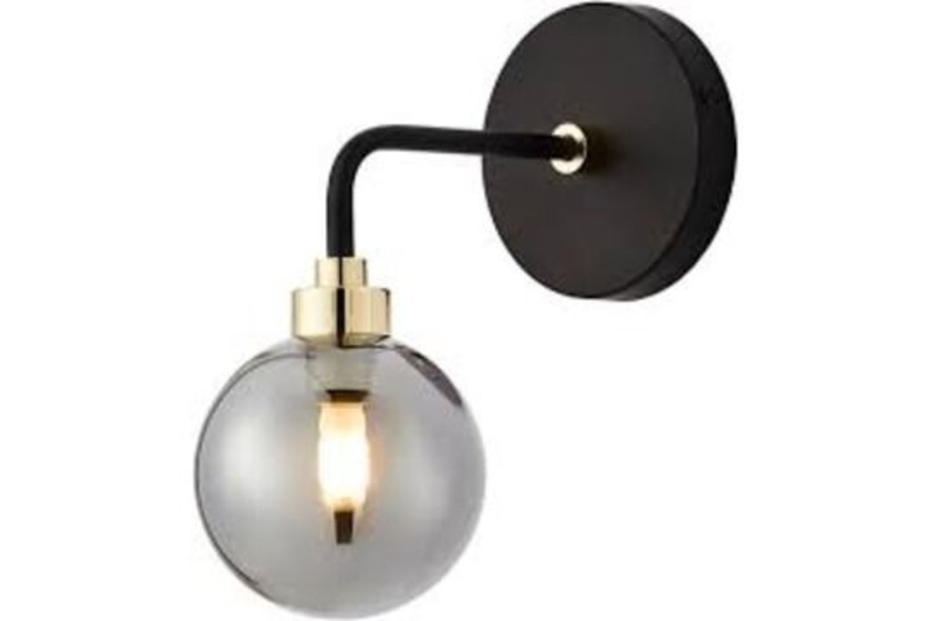 Firstchoicelighting Modern Black With Brass Detail And Smoked Glass Wall Light Lamp (ER44)