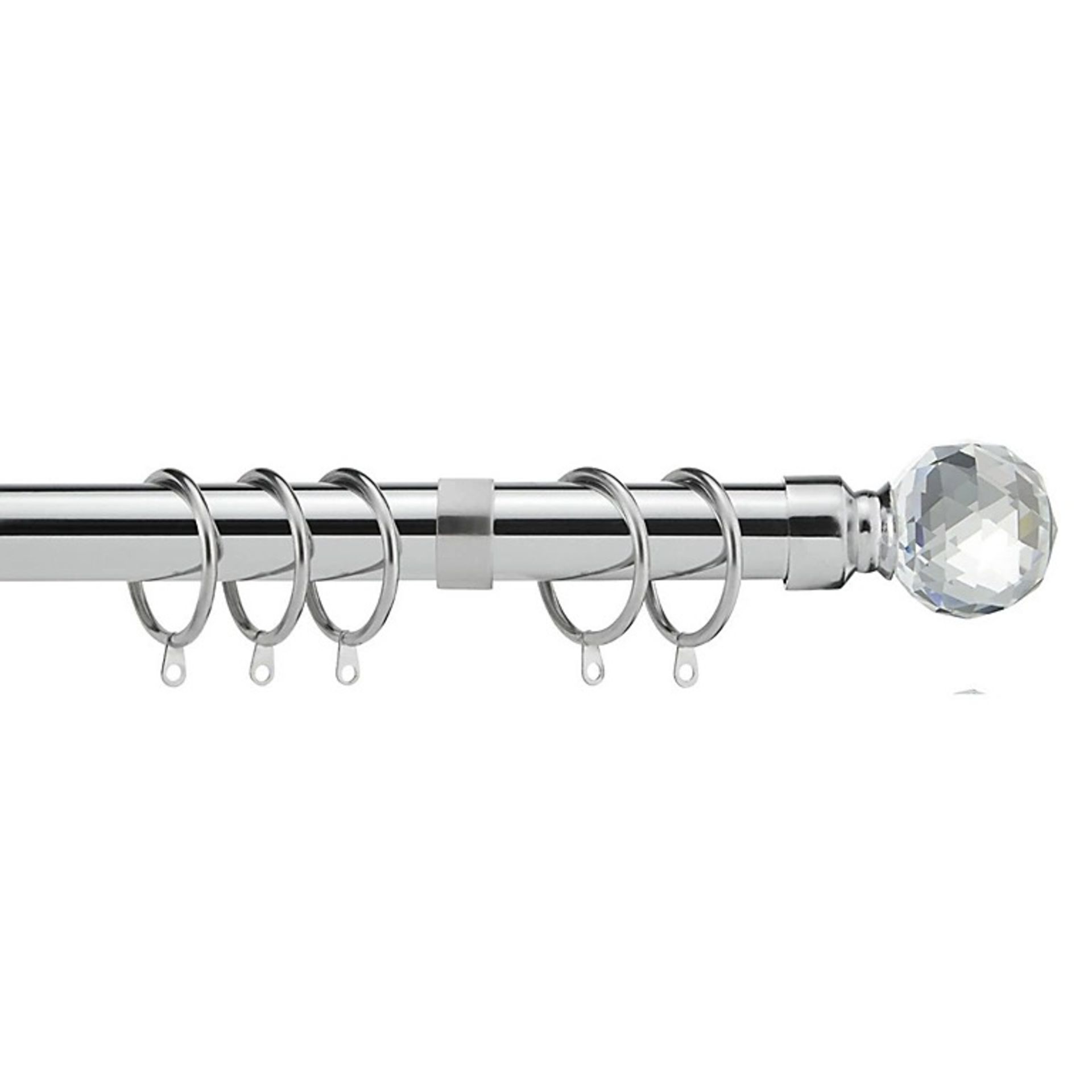 28mm Crystal End Metal Curtain Pole Set 210-300cm Chrome with Rings, Finials, Brackets &