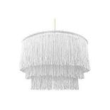 Traditional 3-Tier White Fabric Tassels Pendant Light Shade with Decorative Trim (ER44)