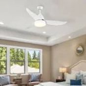 HOMCOM Reversible Ceiling Fan with Light, 3 Blades Indoor Modern Mount White LED Lighting Fan with