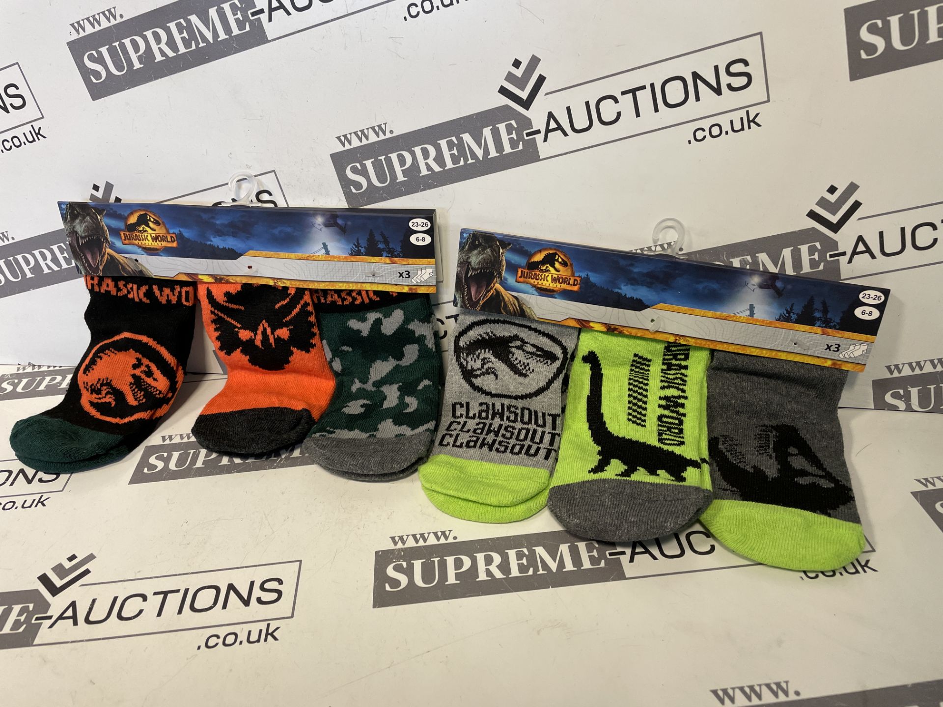 TRADE LOT 240 x New & Packaged Official Licenced Jurassic World Dominion Pack of 3 Mixed Socks. In 2