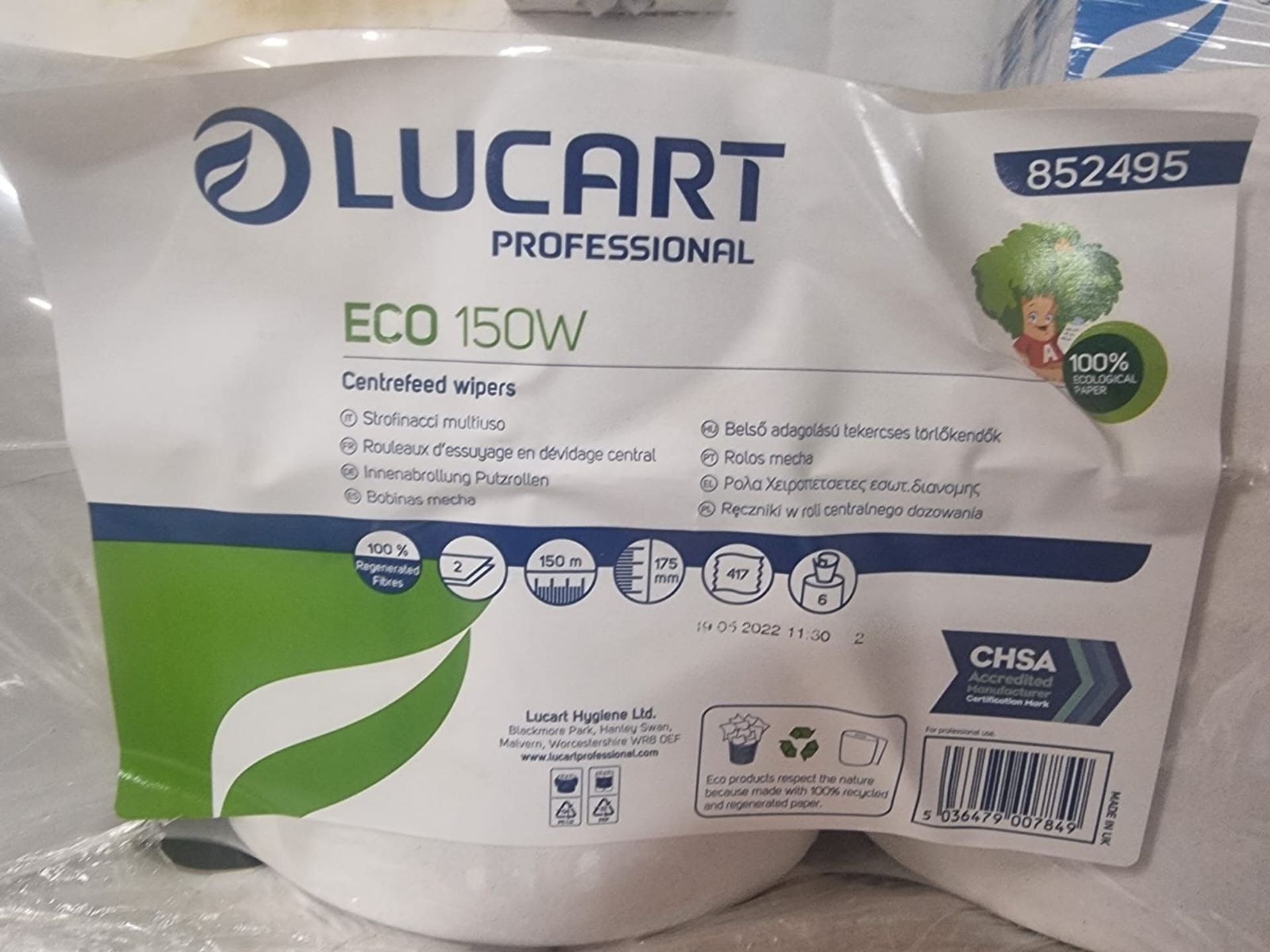 Pallet To Contain 24 x New Packs of 6 Lucart Professional Eco 150W Centrefeed Wipers. 150m x
