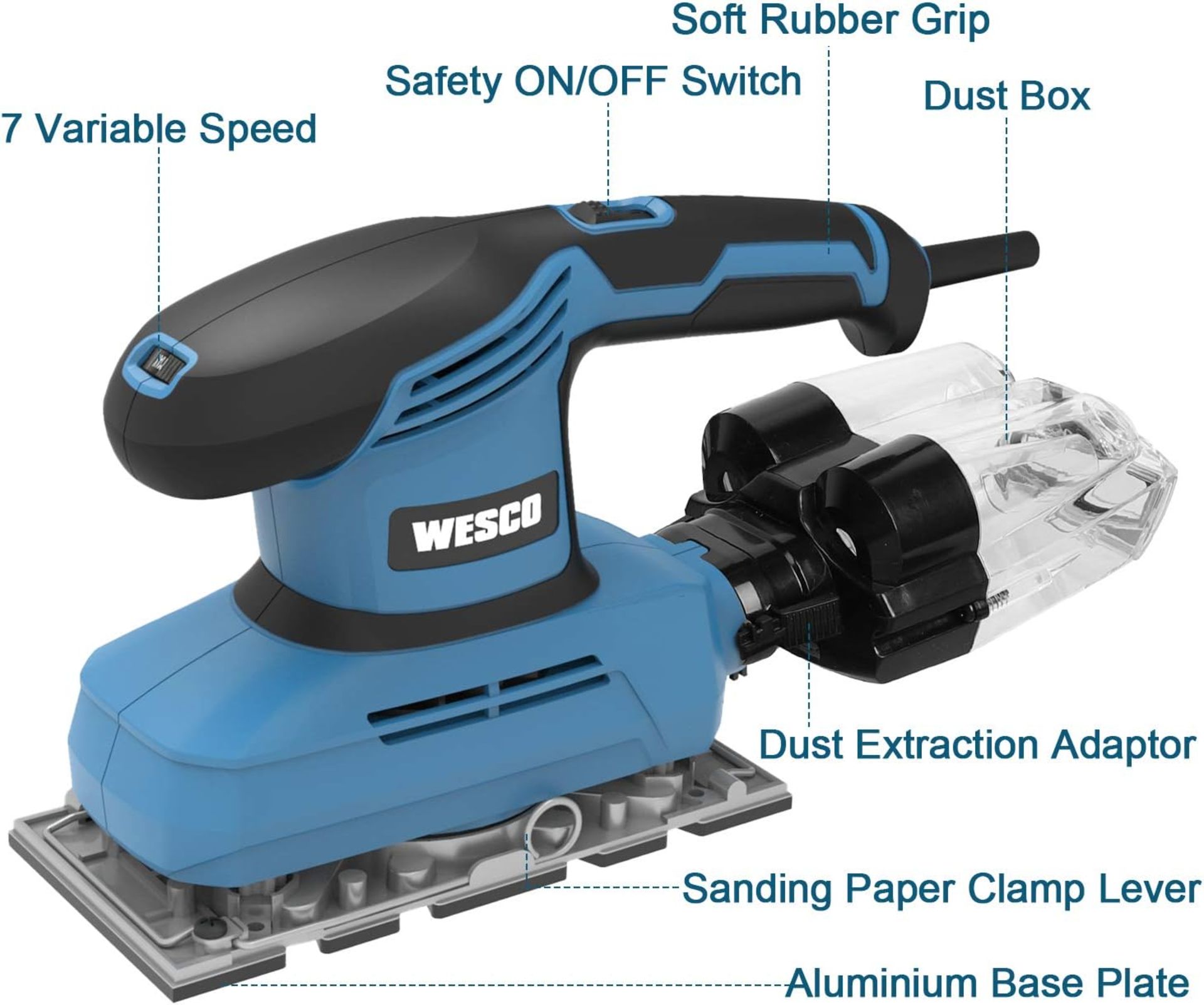 3x NEW & BOXED WESCO 240W 1/3 Sheet Sander with Aluminum Base. RRP £89 EACH. 7 Variable speed levels - Bild 7 aus 7