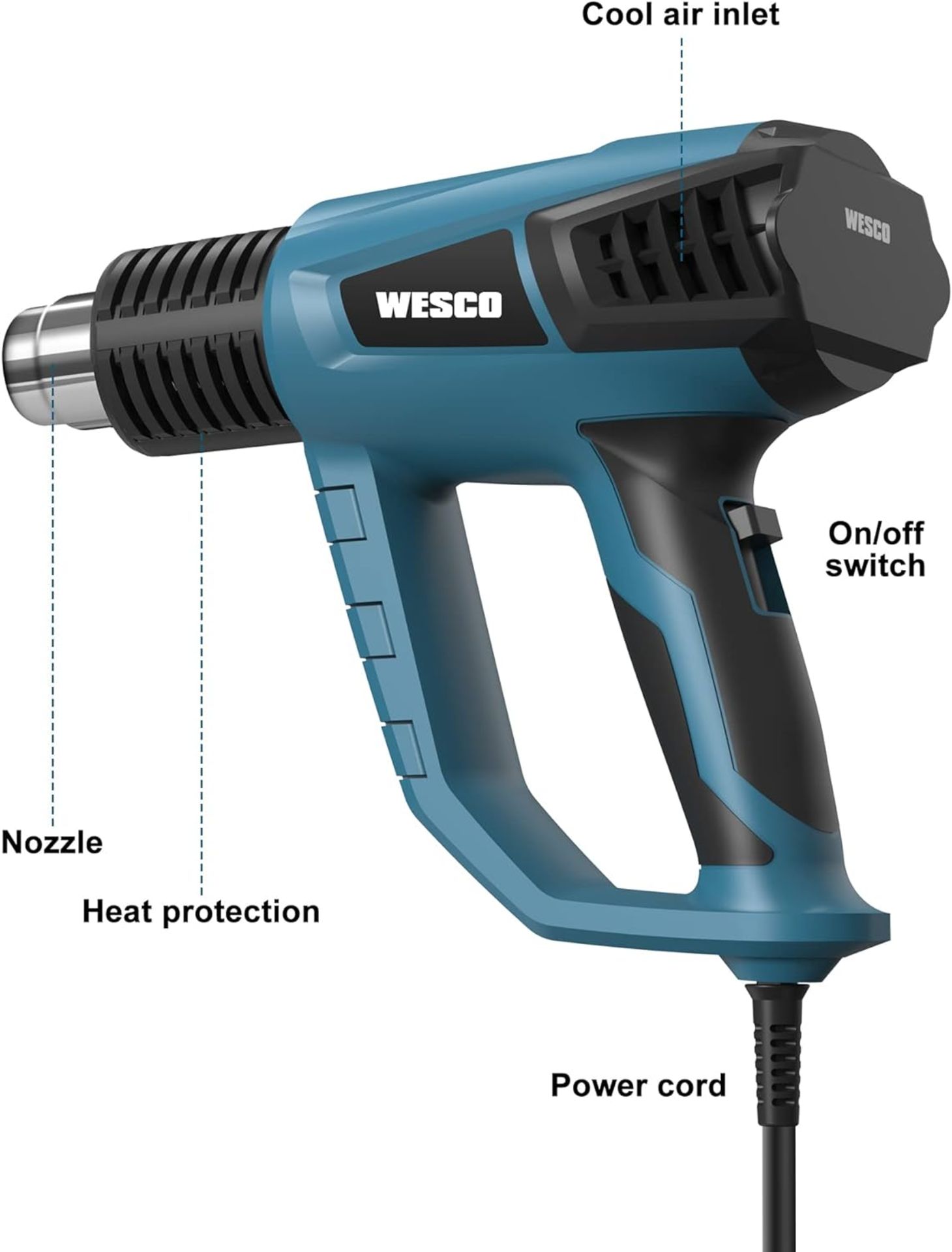 5x NEW & BOXED WESCO 2000w Adjustable Hot Air Gun. RRP £40 EACH. Variable Temp Control :3 adjustable - Image 2 of 6