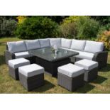 Brand New Moda Furniture, 10 Seater Outdoor Rise and Fall Table Dining Set in Natural with Cream