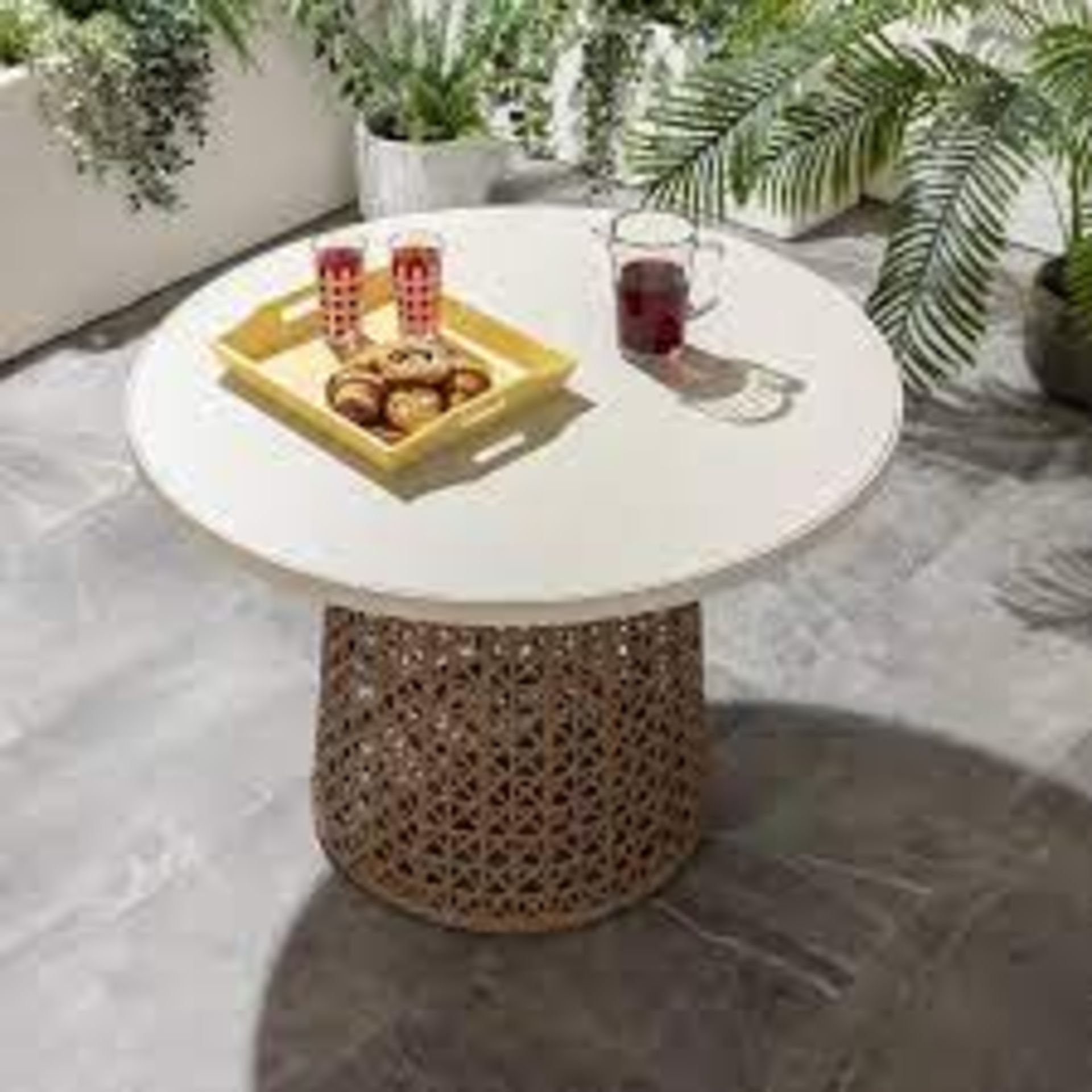 BRAND NEW Made.com Rhonda Round Dinning Table - Natuaral Stome + Polyweave. RRP £595.00. - Image 2 of 3
