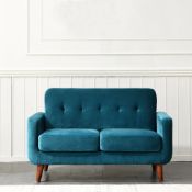 Clarence 2 Seater Sofa in Teal Blue Velvet. - RRP £459.99. R14. Upholstered with soft velvet