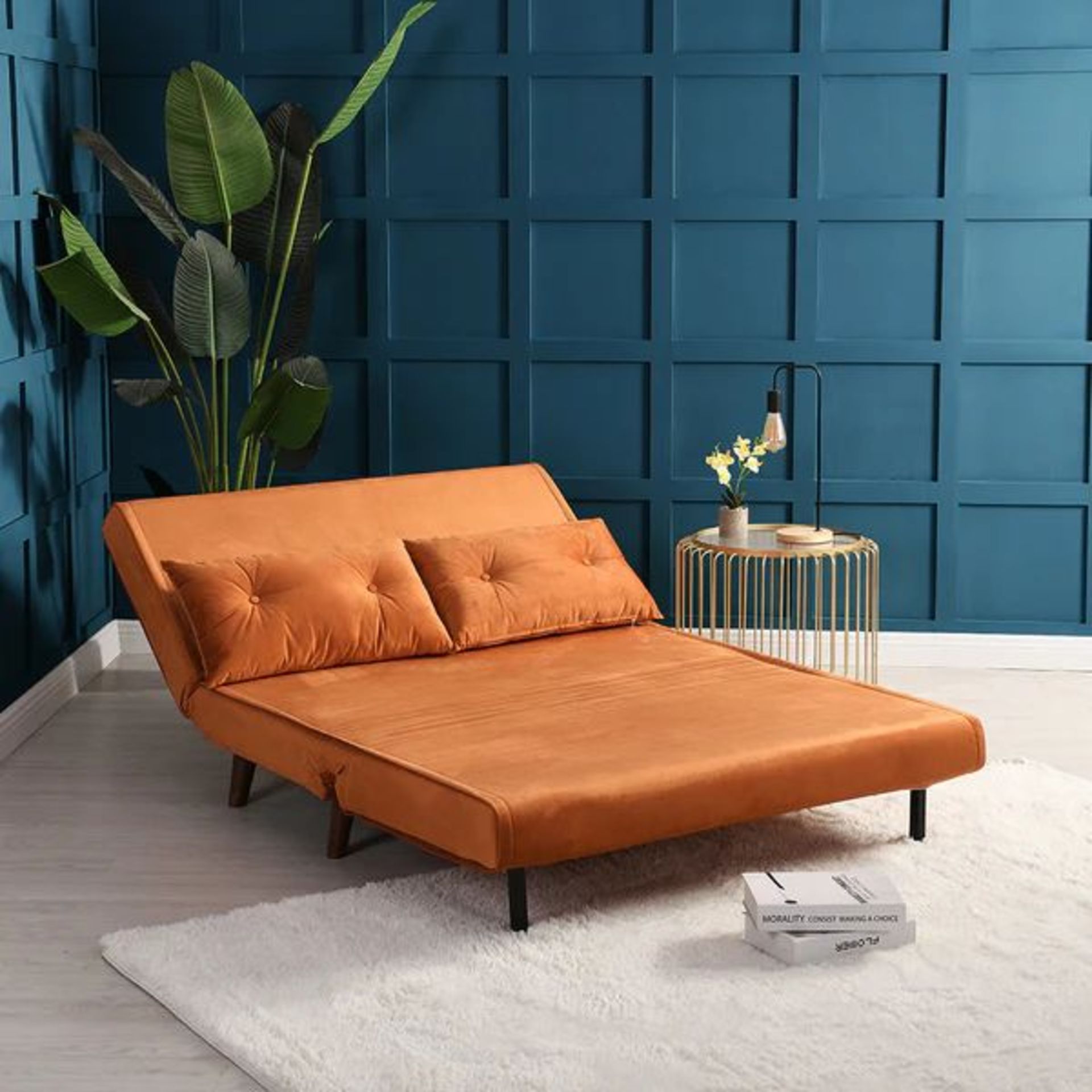 Algo Sofabed with Cushions in Orange Velvet 2 Seater. - R14. RRP £479.99. Upholstered with beautiful - Image 2 of 2